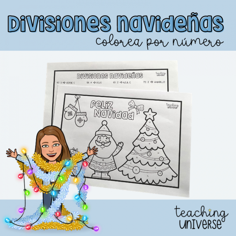 Divisiones navideñas - Colorea por número